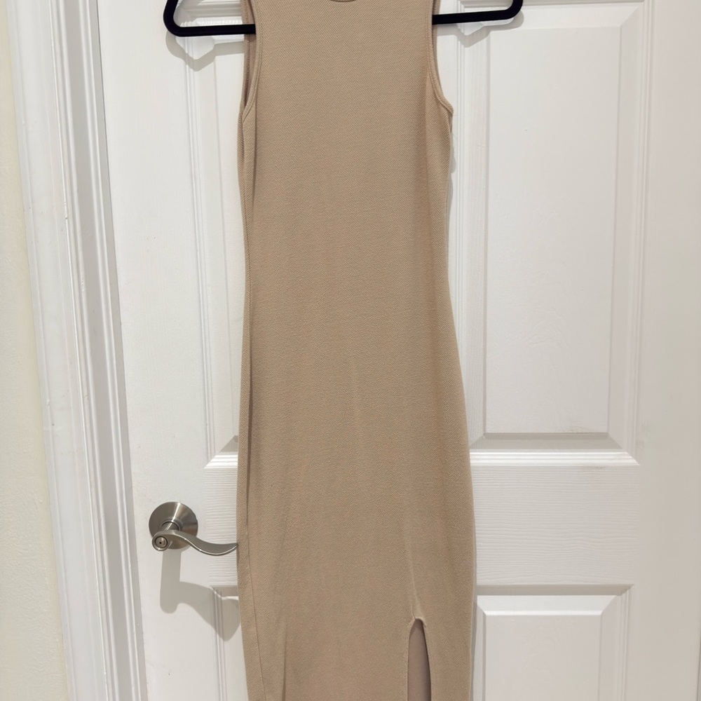 Fashion Nova Tan Sleeveless Dress with slit